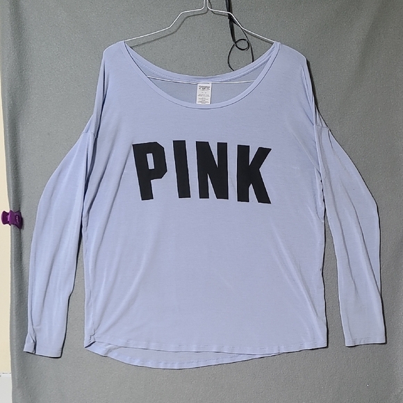 PINK VICTORIA'S SECRET Light Blue Long Sleeve Tee Shirt Size Large - Picture 1 of 9